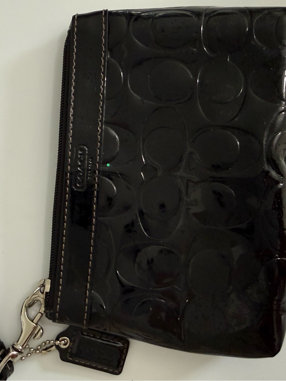 Coach Black Patent Leather Wristlet Embossed Signature C Pouch